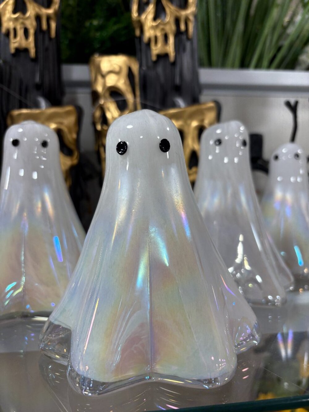 Halloween Unique White Iridescent Blown Art Glass Ghost Figure New